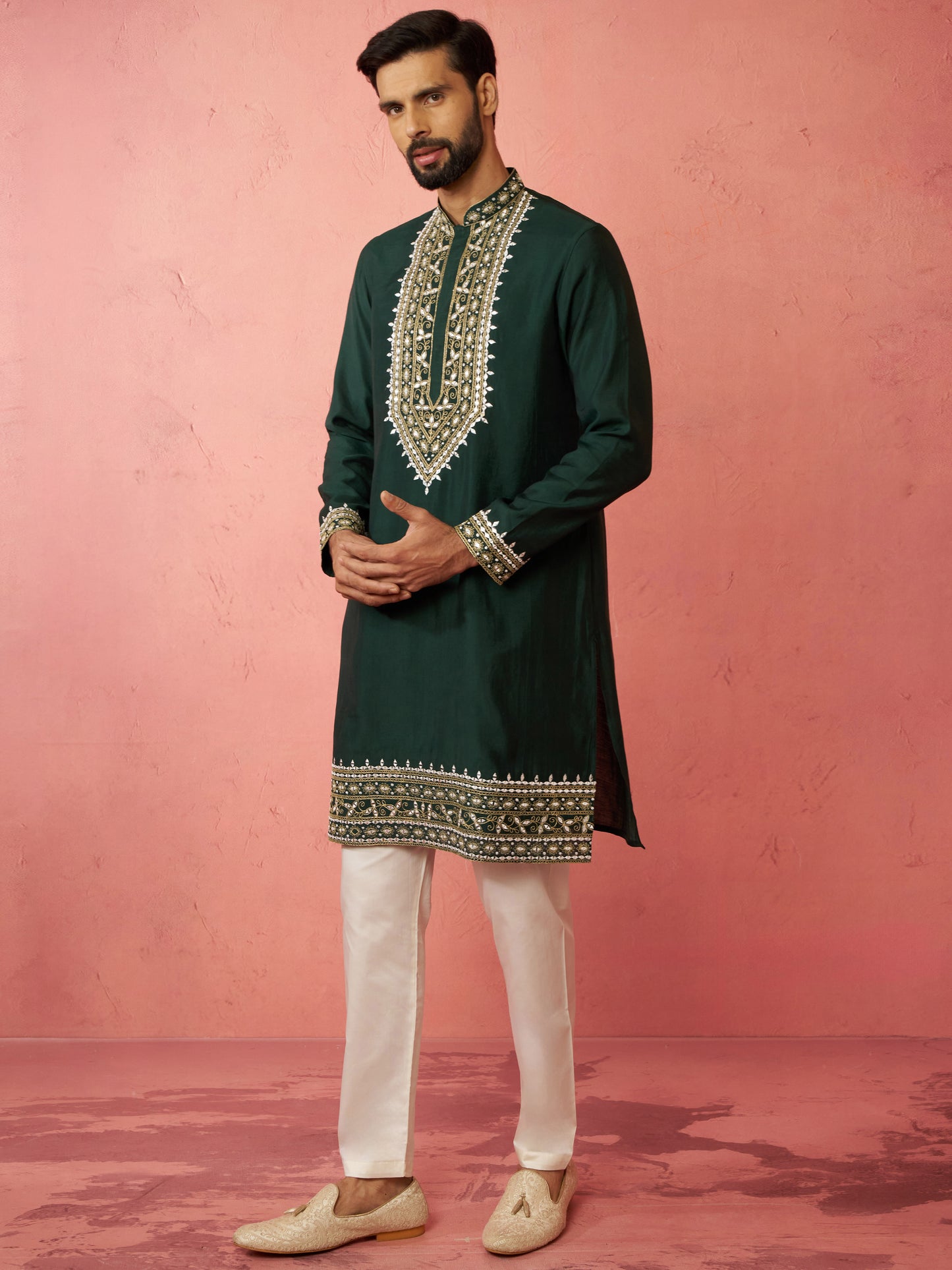 Cream Silk Wedding Wear Men'S Kurta Set