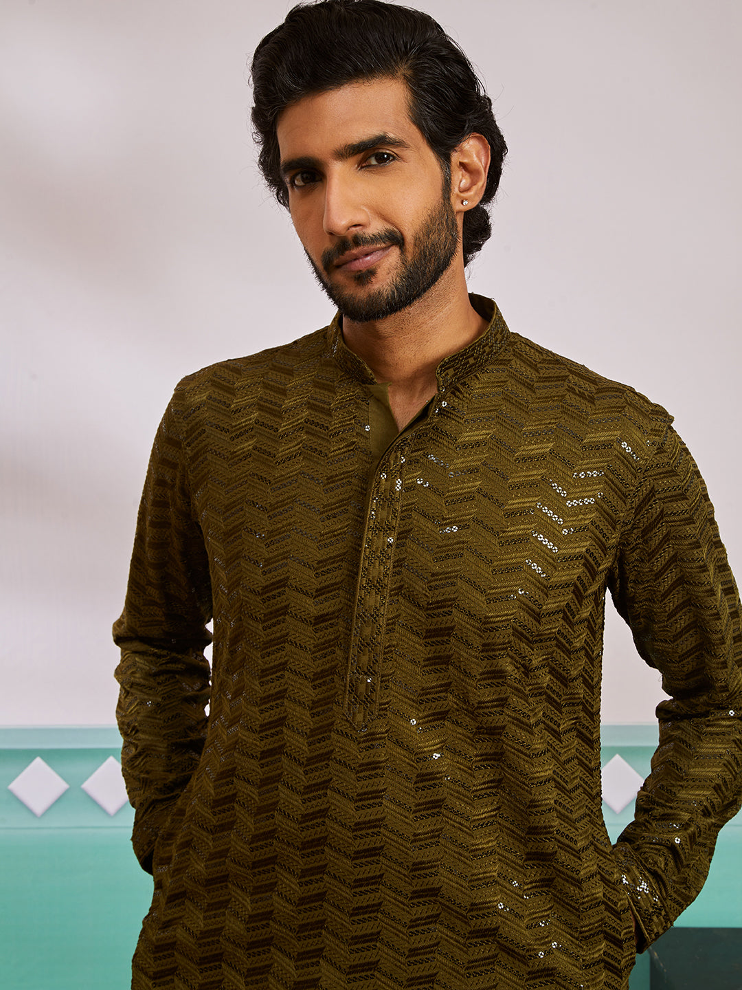 Mehendi Green Rayon Festival Men's Kurta Set