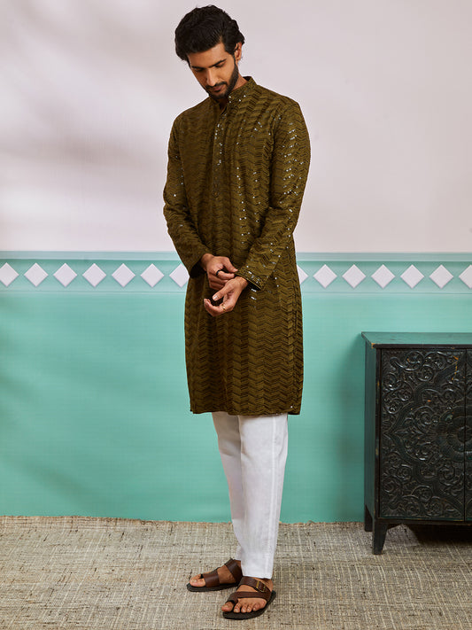 Mehendi Green Rayon Festival Men's Kurta Set