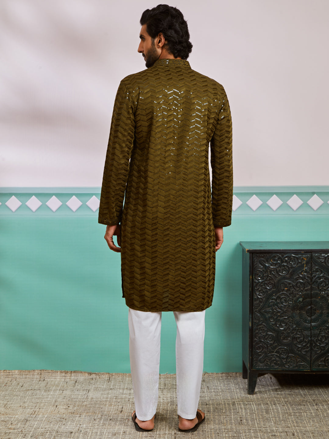Mehendi Green Rayon Festival Men's Kurta Set