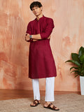 Maroon Cotton Casual Wear Men'S Kurta Set