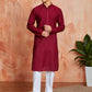 Maroon Cotton Casual Wear Men'S Kurta Set