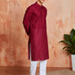 Maroon Cotton Casual Wear Men'S Kurta Set