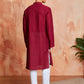 Maroon Cotton Casual Wear Men'S Kurta Set