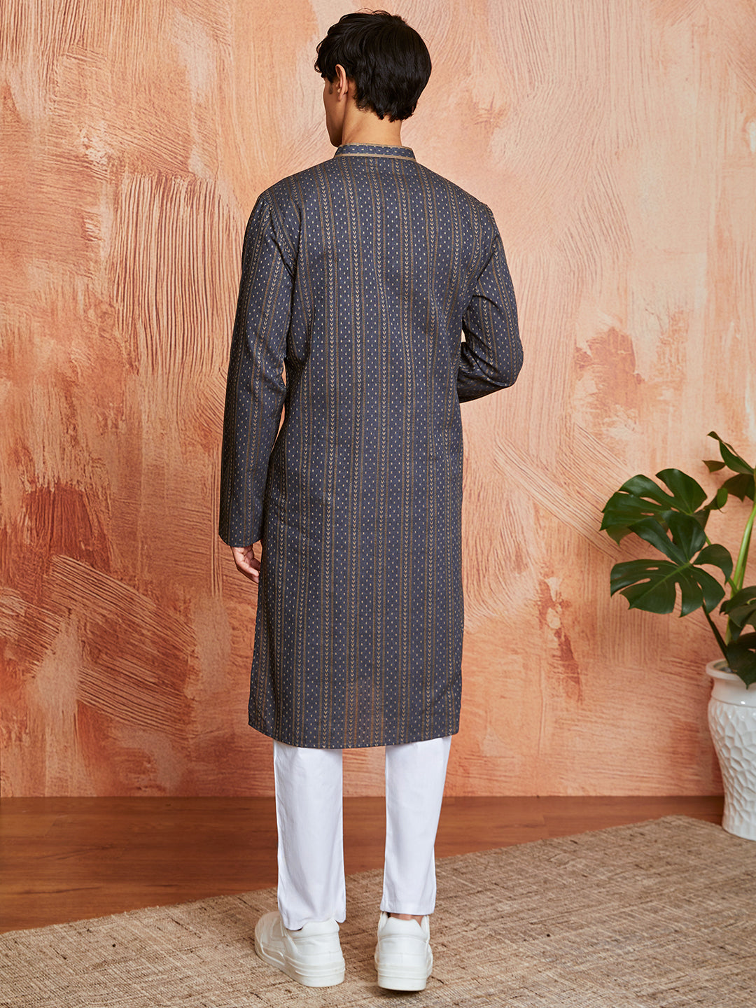 Grey Cotton Casual Men's Kurta Set