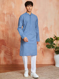 Blue Cotton Casual Men's Kurta Set