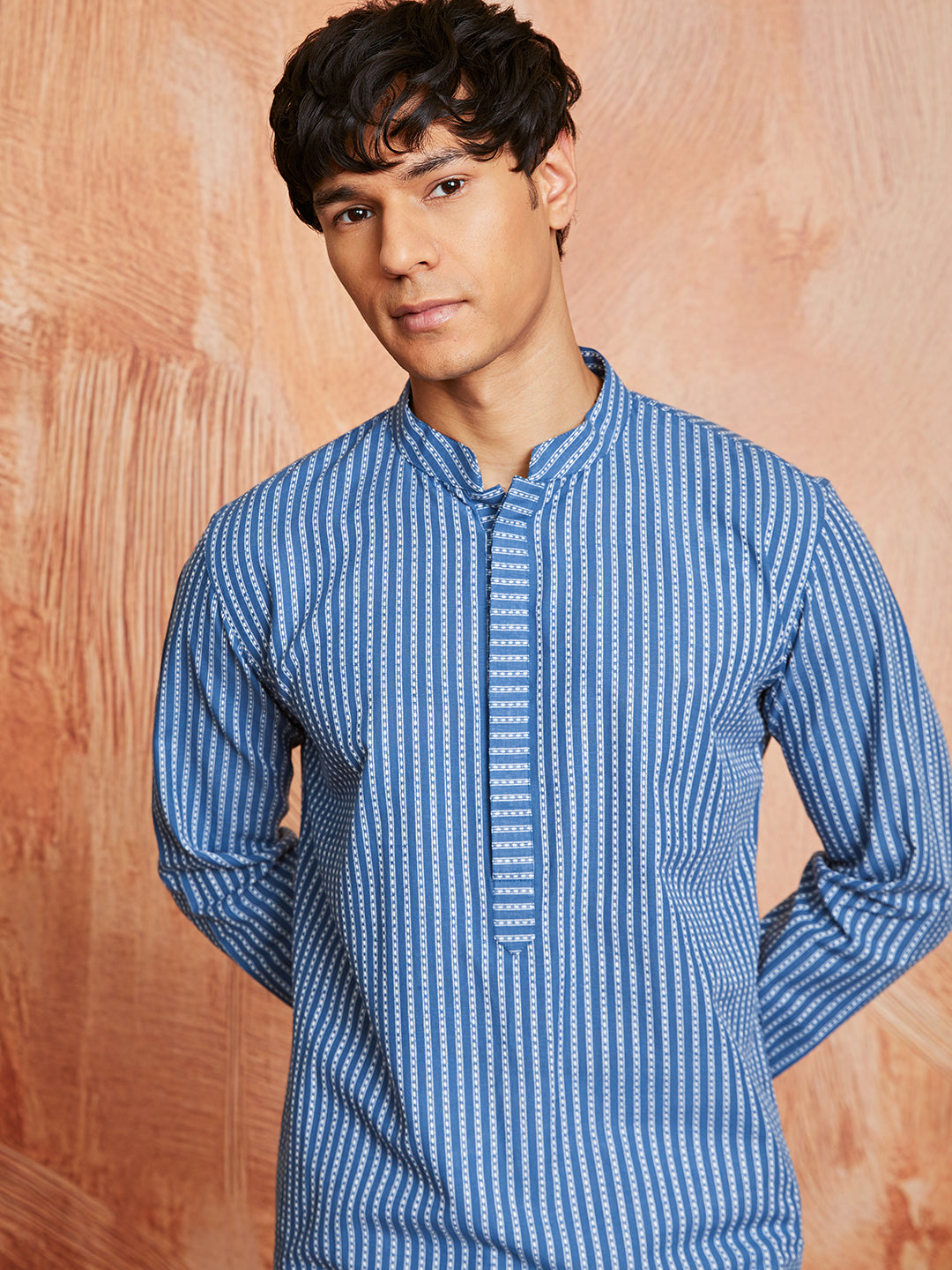 Blue Cotton Casual Men's Kurta Set