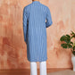 Blue Cotton Casual Men's Kurta Set