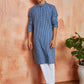 Blue Cotton Casual Men's Kurta Set