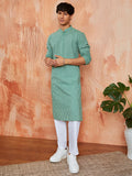Designer Green Cotton Casual Men's Kurta Set