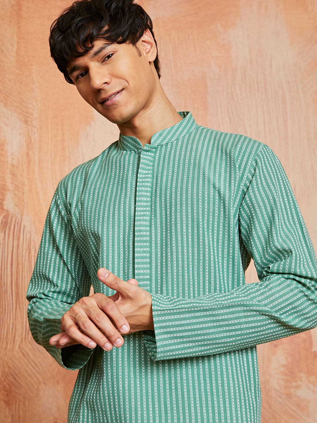 Designer Green Cotton Casual Men's Kurta Set