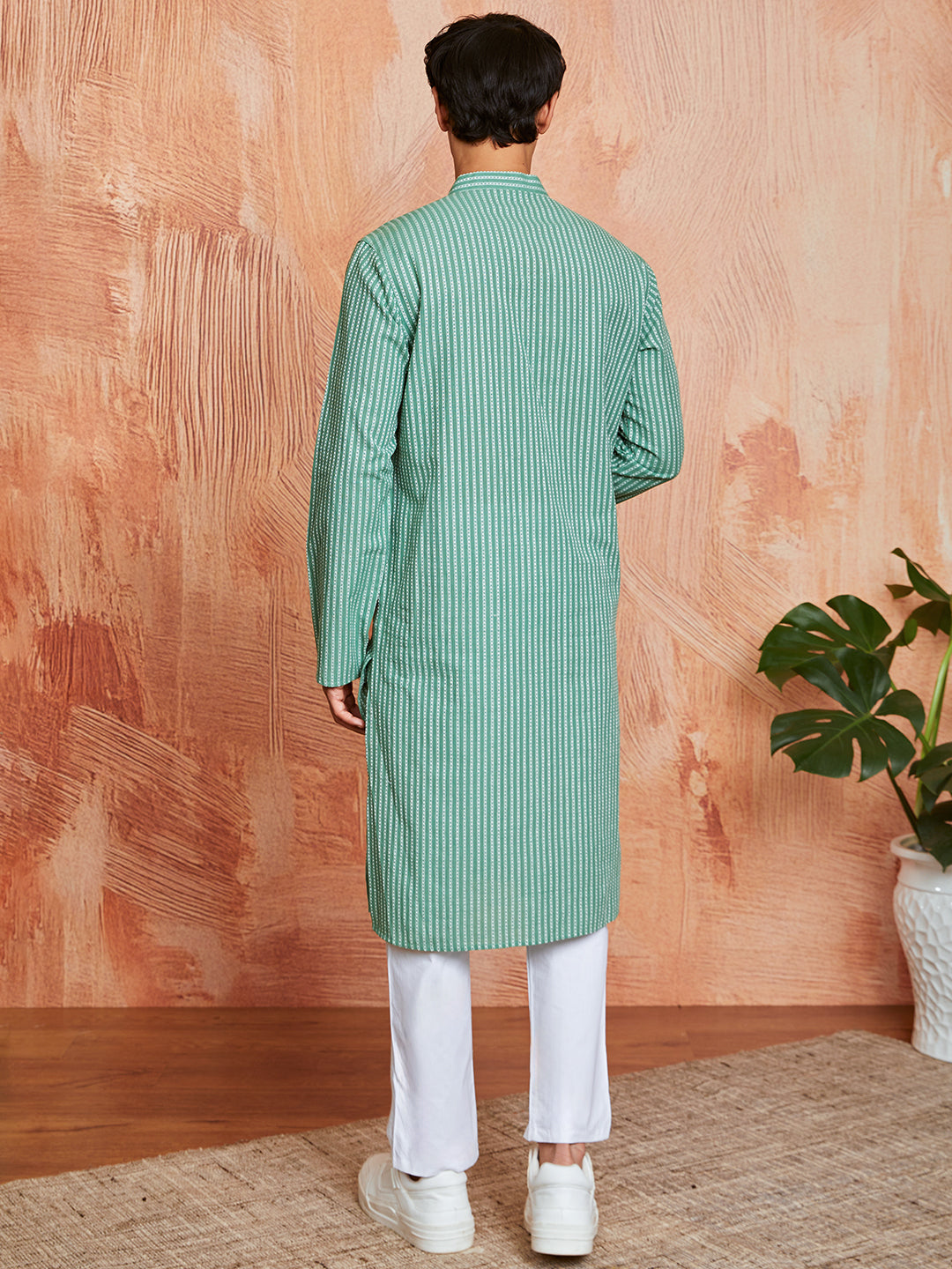 Designer Green Cotton Casual Men's Kurta Set