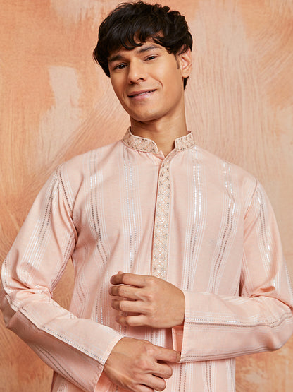 Peach Cotton Blend Casual Men's Kurta