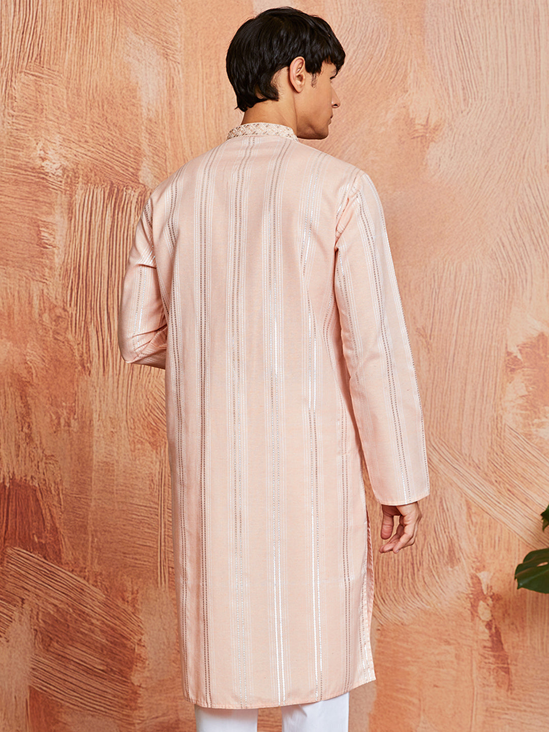 Peach Cotton Blend Casual Men's Kurta
