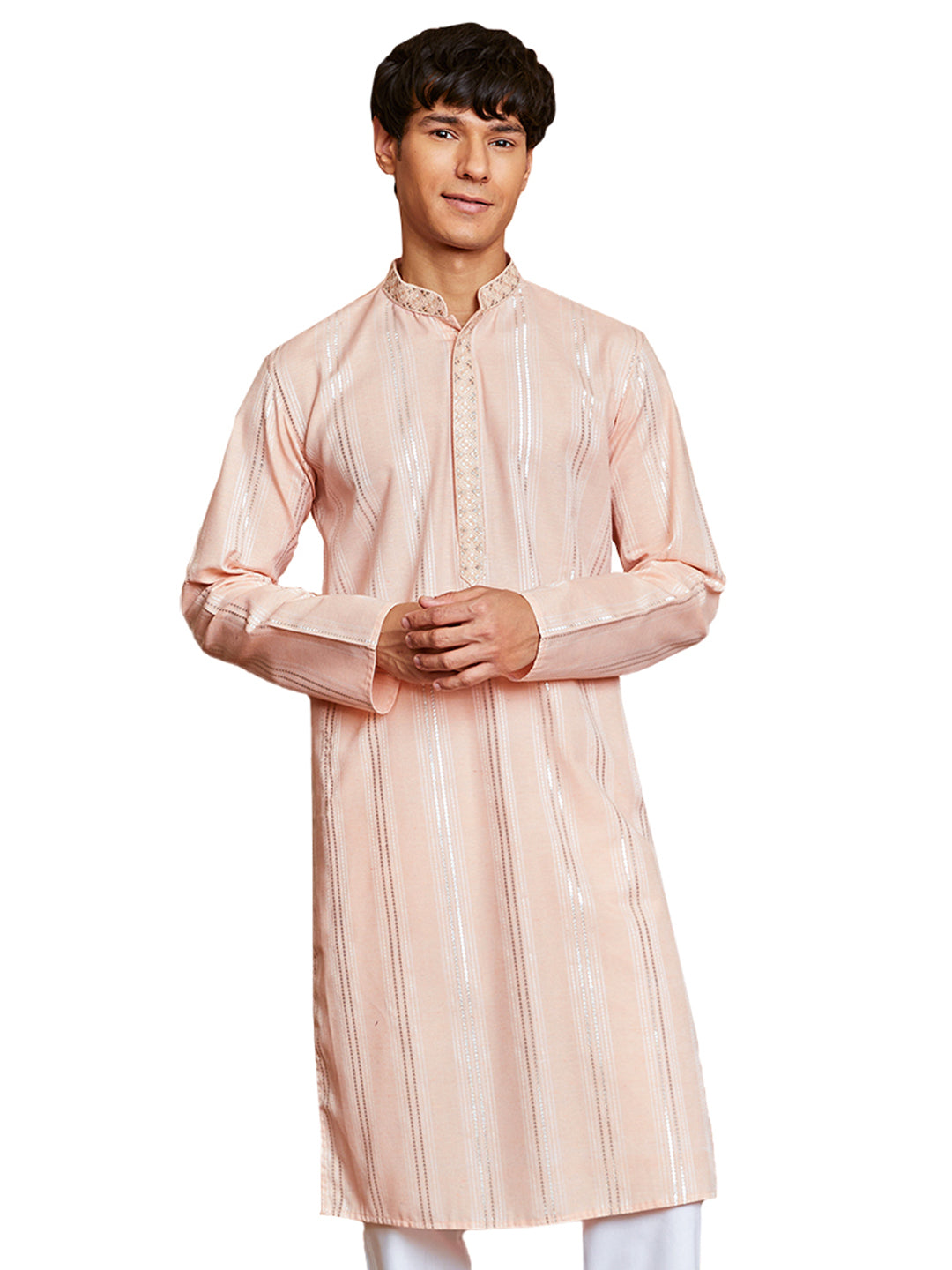 Peach Cotton Blend Casual Men's Kurta