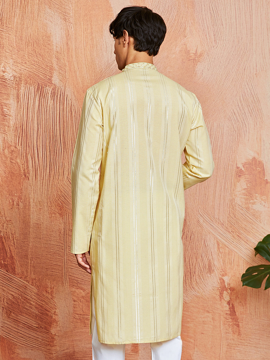 Yellow Cotton Blend Casual Men's Kurta