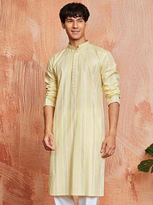Yellow Cotton Blend Casual Men's Kurta