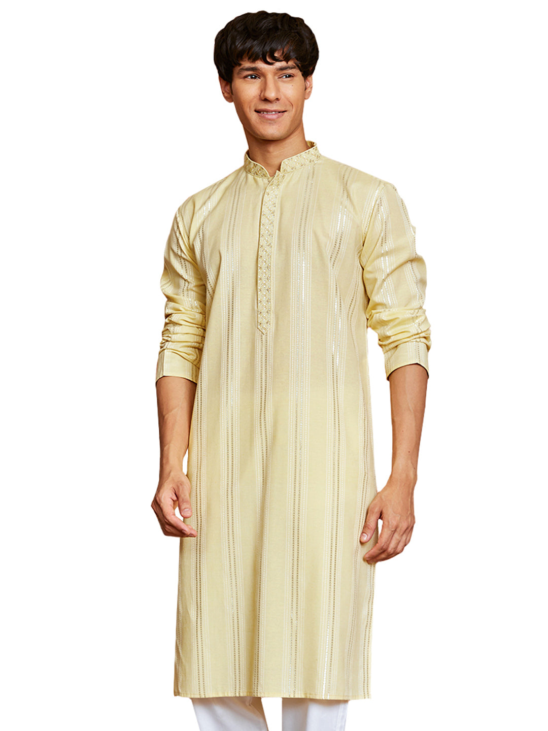 Yellow Cotton Blend Casual Men's Kurta