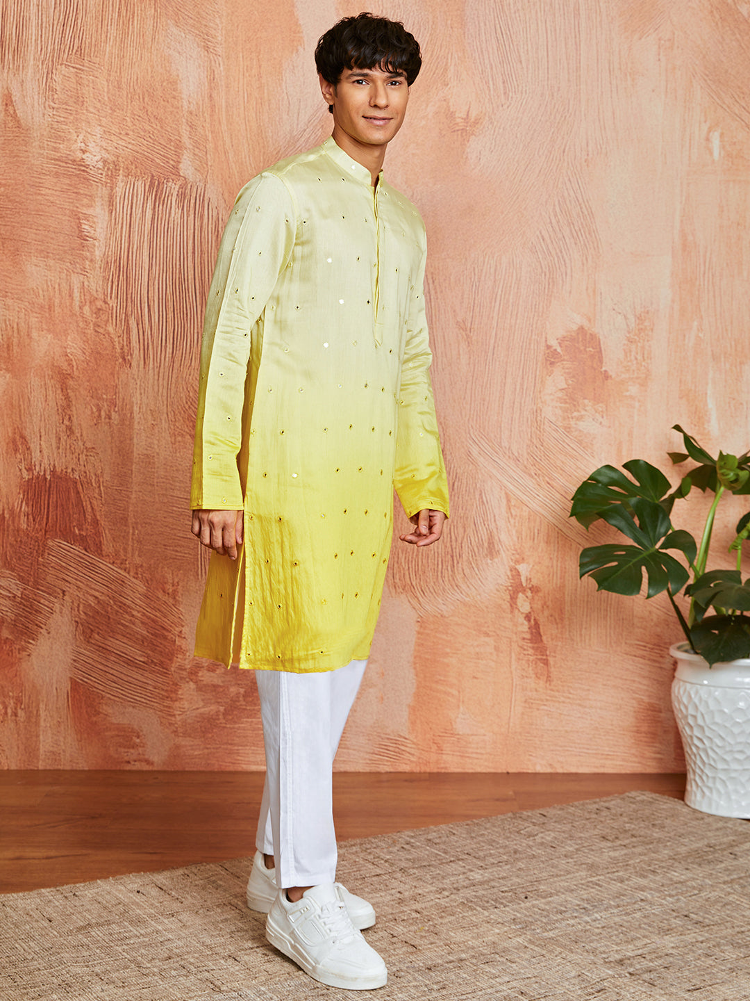 Yellow Chanderi Wedding Men's Kurta Set