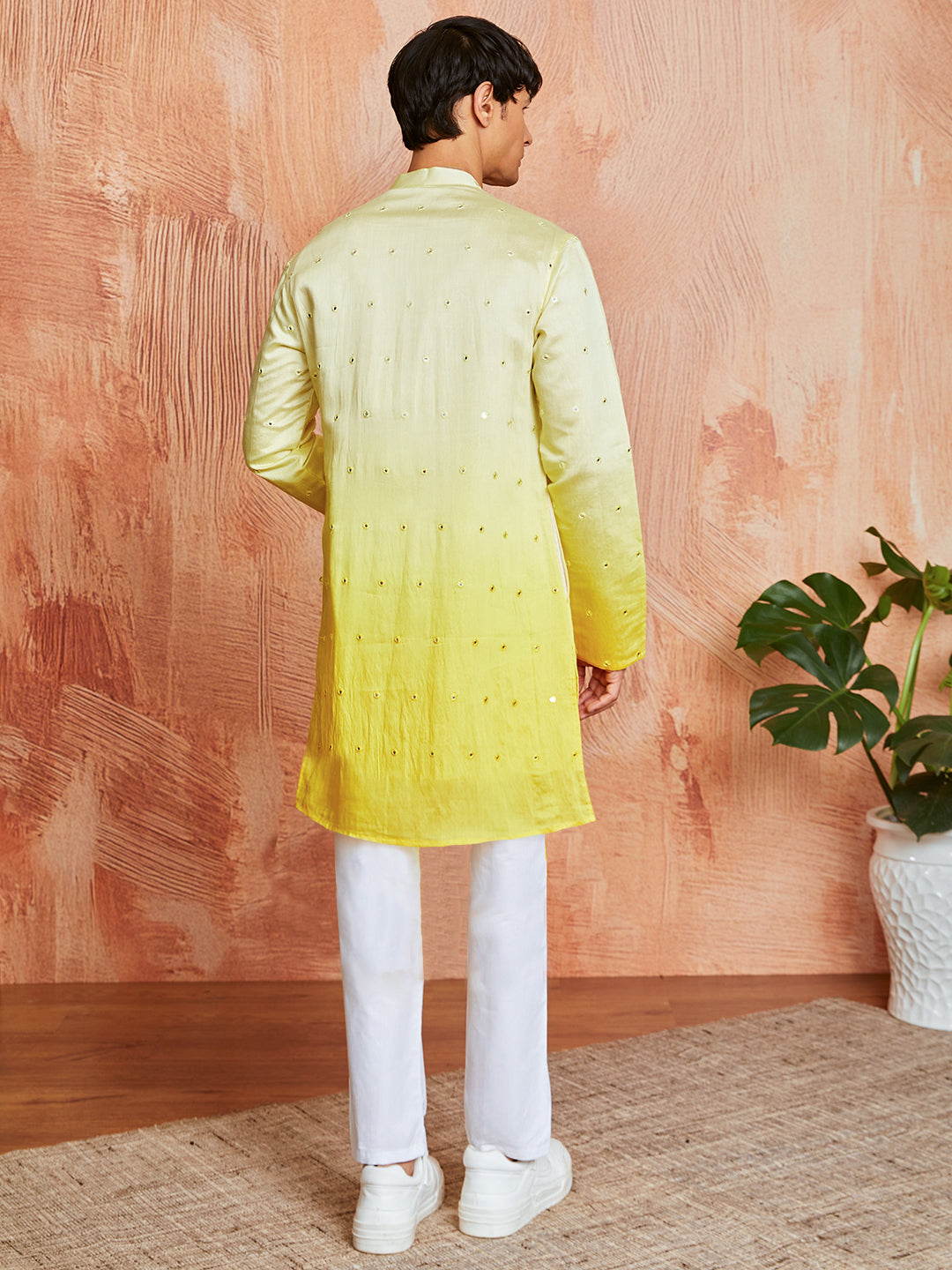 Yellow Chanderi Wedding Men's Kurta Set
