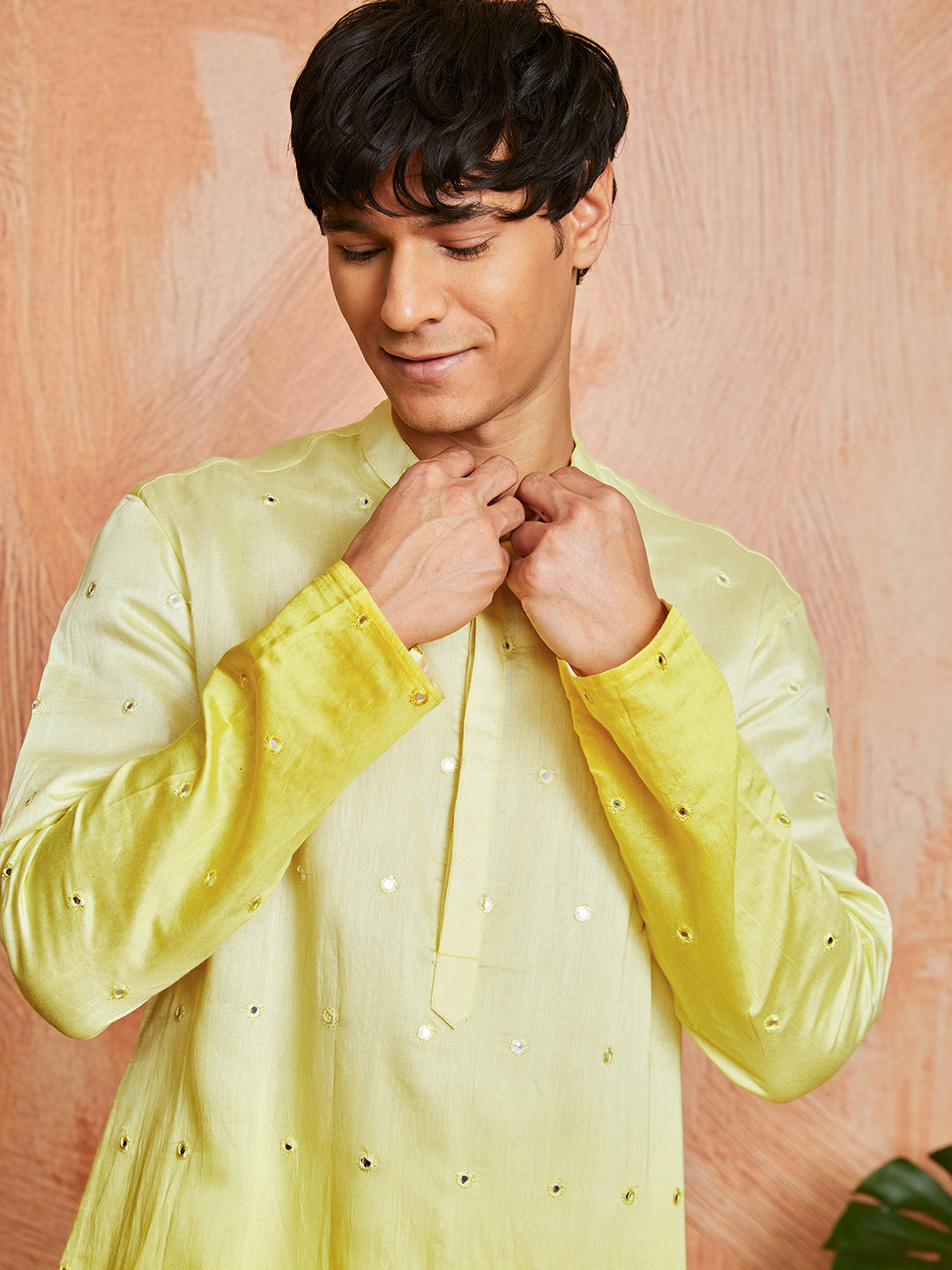 Yellow Chanderi Wedding Men's Kurta Set
