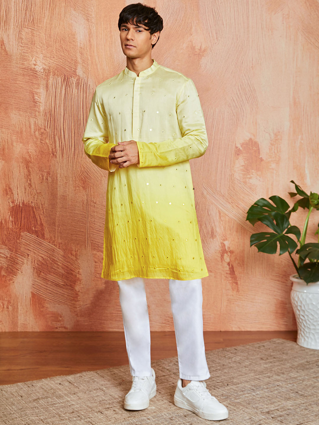 Yellow Chanderi Wedding Men's Kurta Set