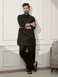 Black Cotton Casual Wear Men'S Kurta Set