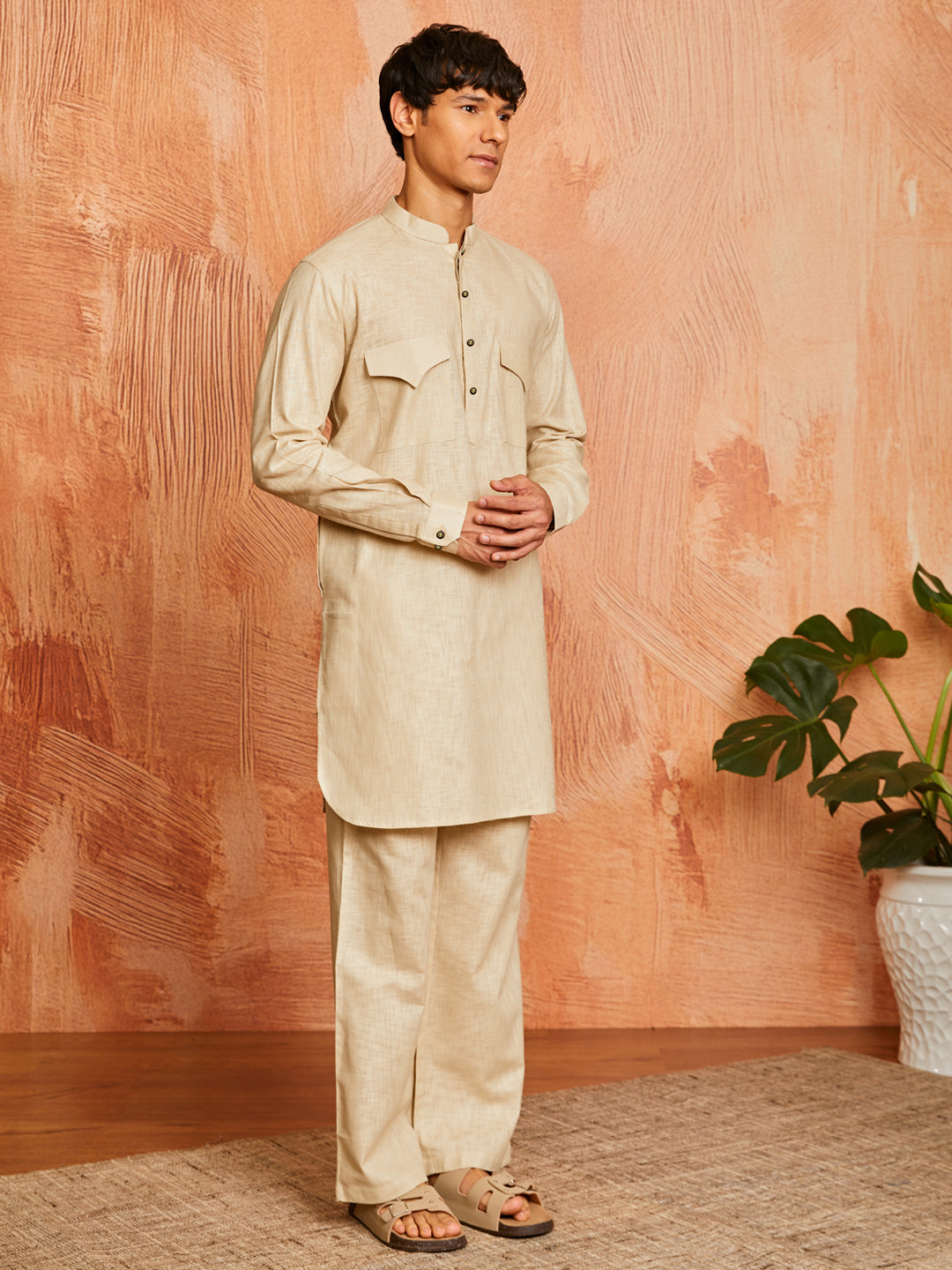 Chiku Cotton Linen Casual Men's Kurta Set