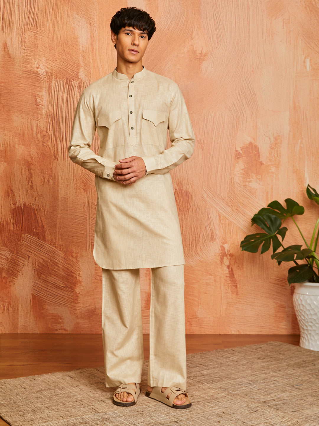 Chiku Cotton Linen Casual Men's Kurta Set