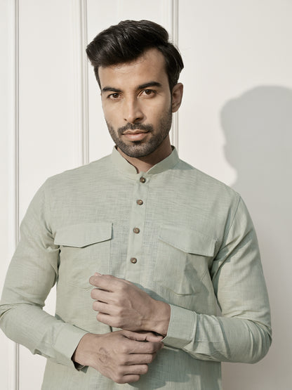 Mint Green Cotton Linen Casual Men's Kurta Set