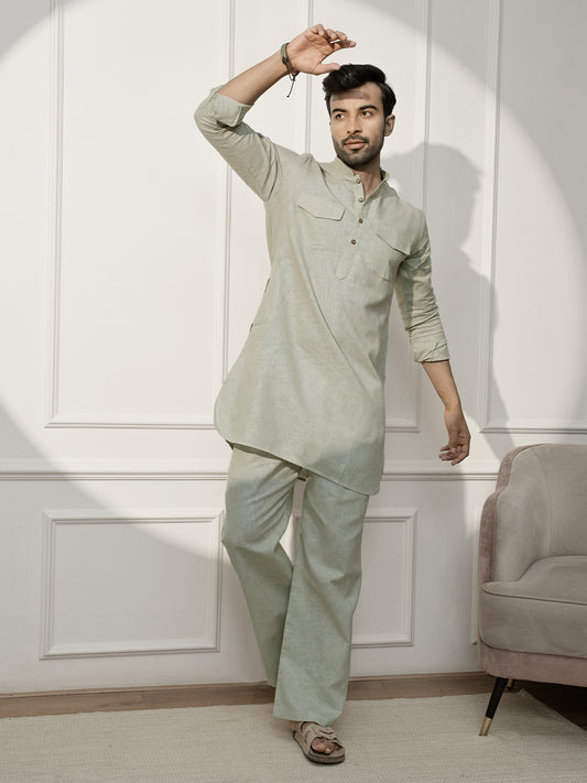 Mint Green Cotton Linen Casual Men's Kurta Set