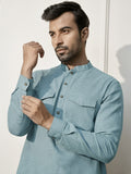 Green Cotton Linen Casual Men's Kurta Set