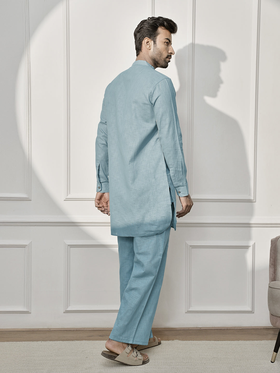 Green Cotton Linen Casual Men's Kurta Set