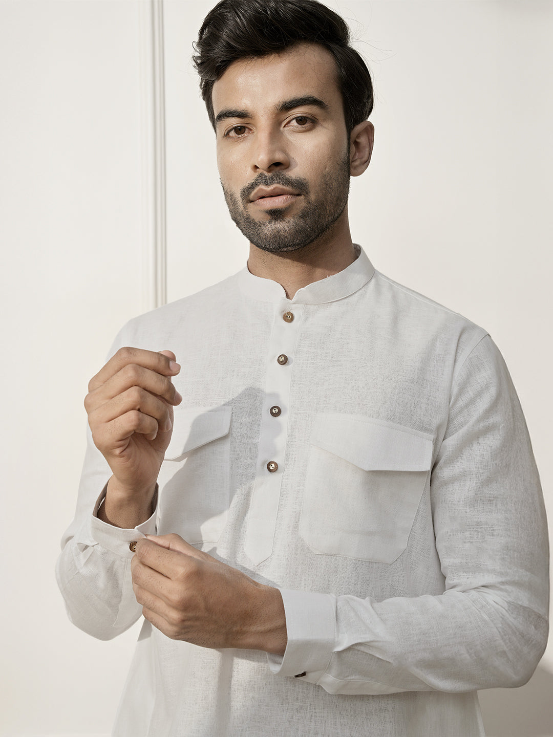 White Cotton Casual Wear Men'S Kurta Set