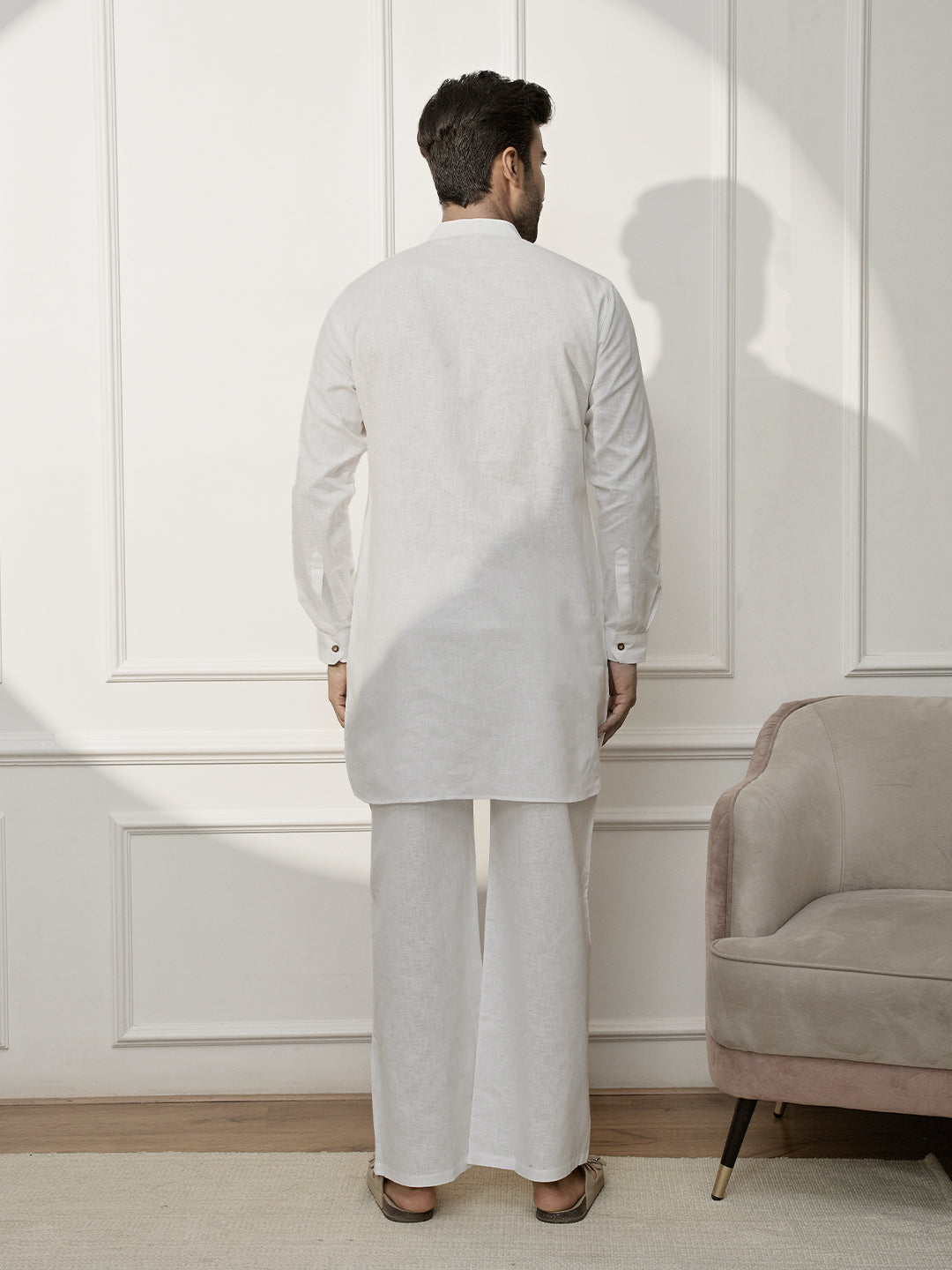 White Cotton Casual Wear Men'S Kurta Set