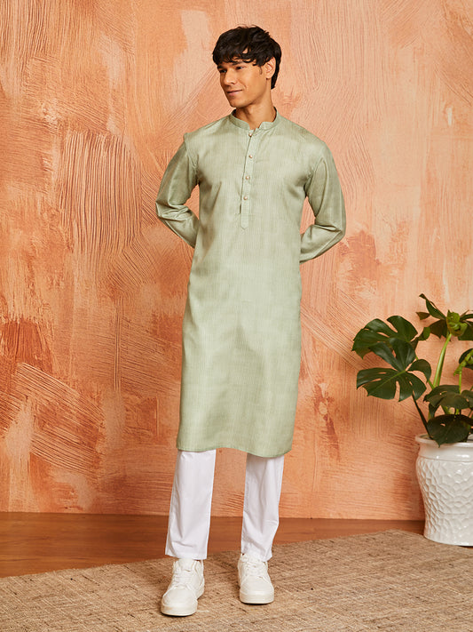 Pista Green Cotton Blend Casual Men's Kurta Set