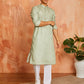 Pista Green Cotton Blend Casual Men's Kurta Set