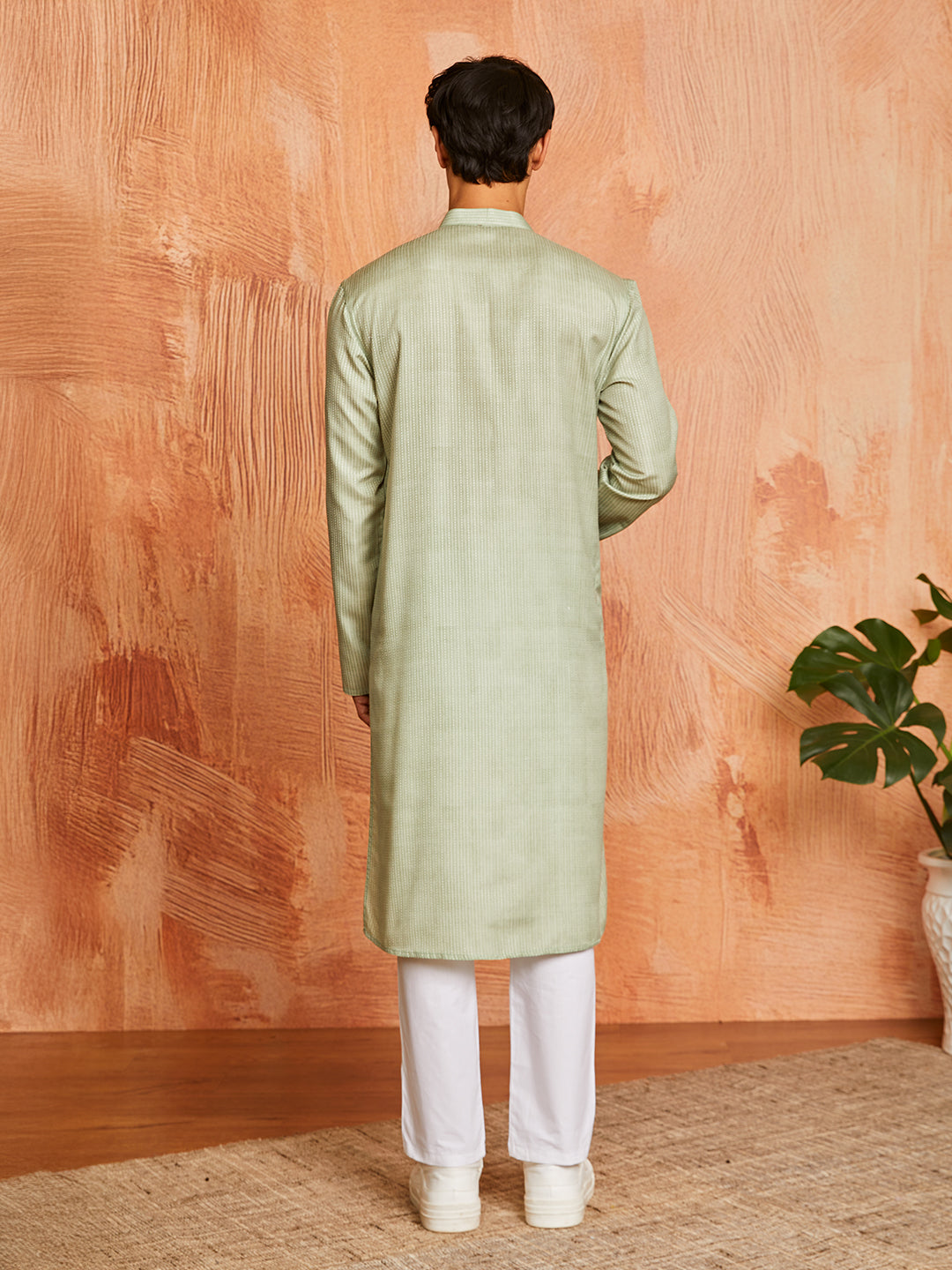 Pista Green Cotton Blend Casual Men's Kurta Set