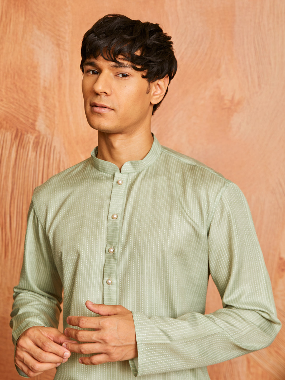 Pista Green Cotton Blend Casual Men's Kurta Set