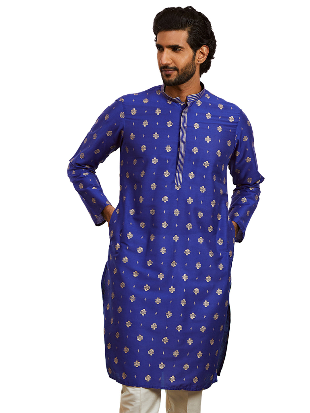 Royal Blue Viscose Blend Wedding Men's Kurta Set