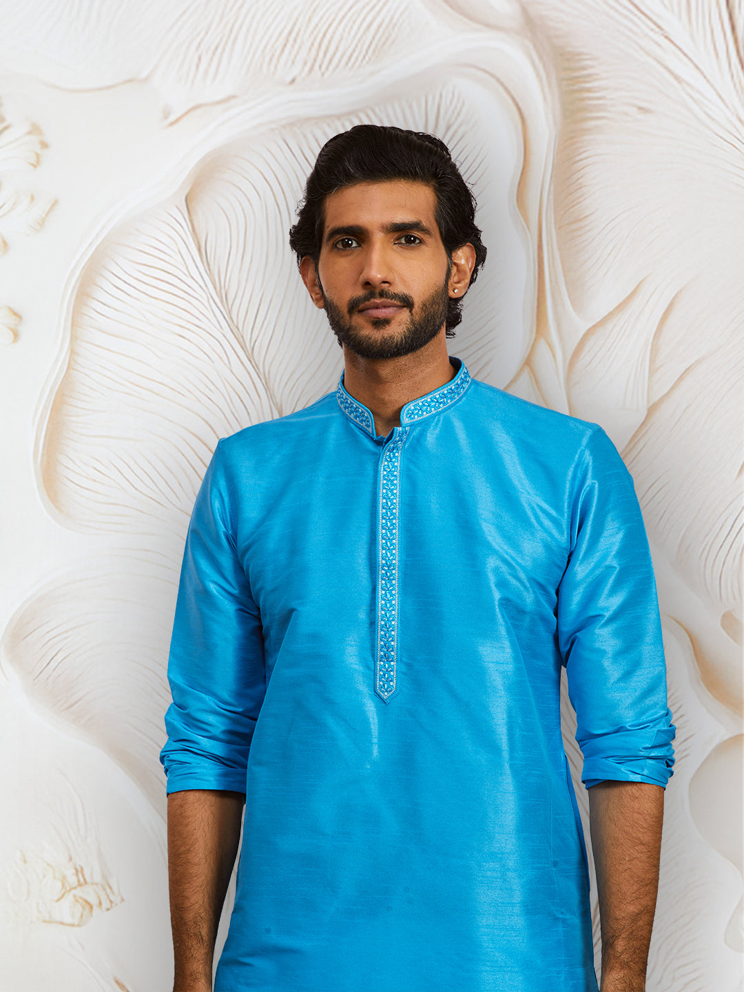 Aqua Dupion Silk Wedding Men's Kurta Set
