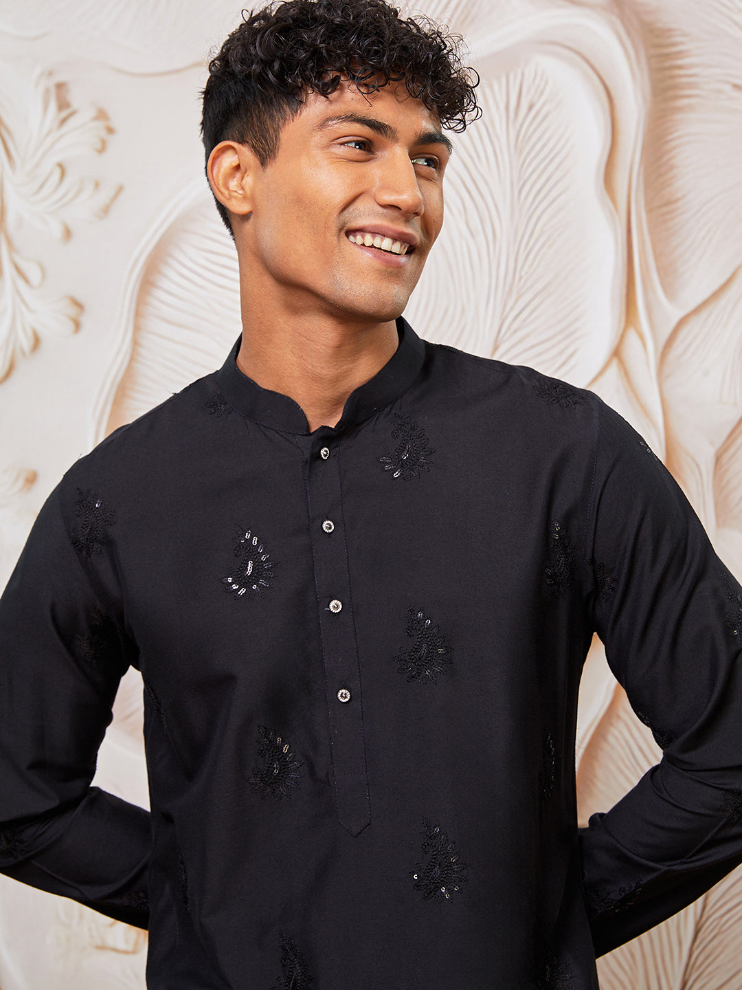 Black Viscose Wedding Men's Kurta Set