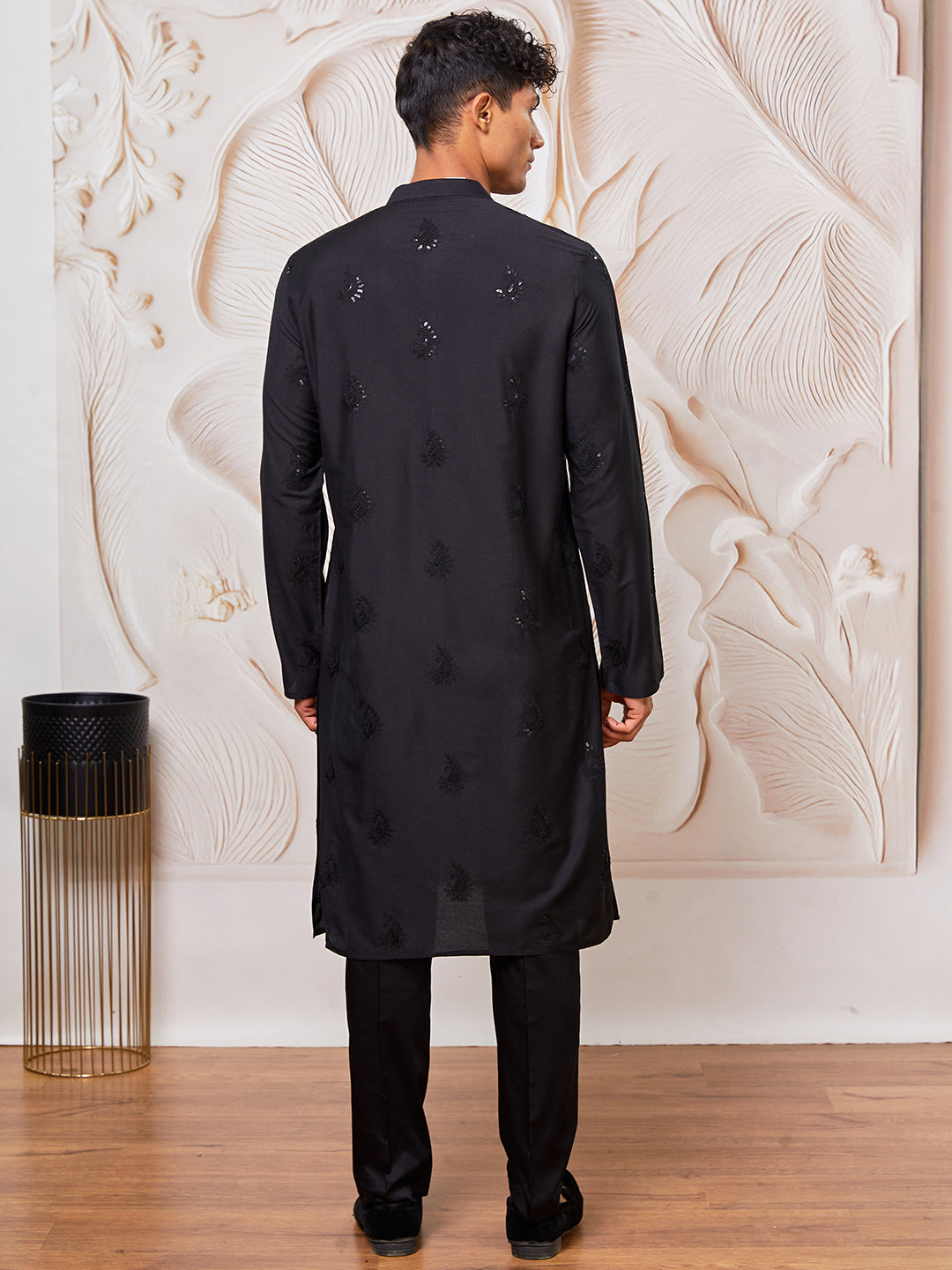 Black Viscose Wedding Men's Kurta Set