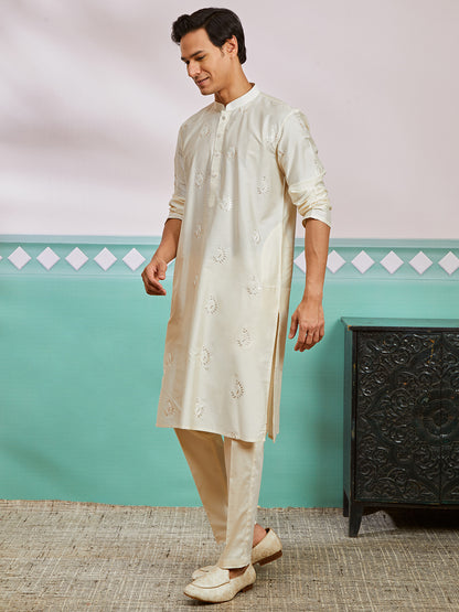 Cream Viscose Wedding Men's Kurta Set