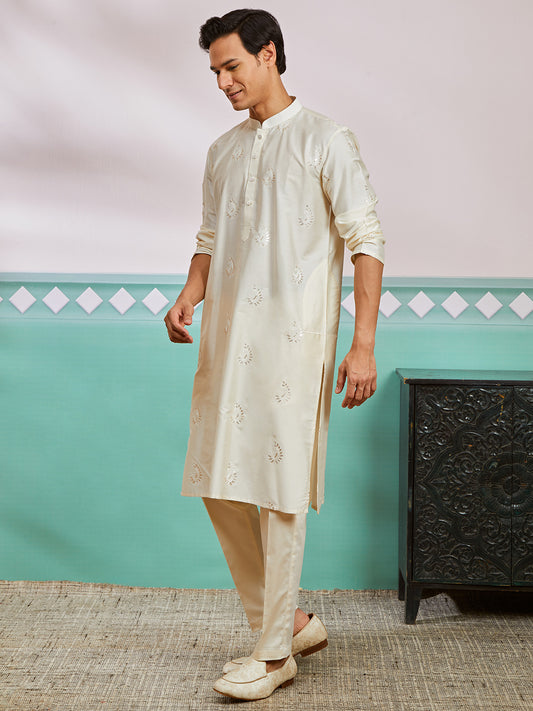 Cream Viscose Wedding Men's Kurta Set