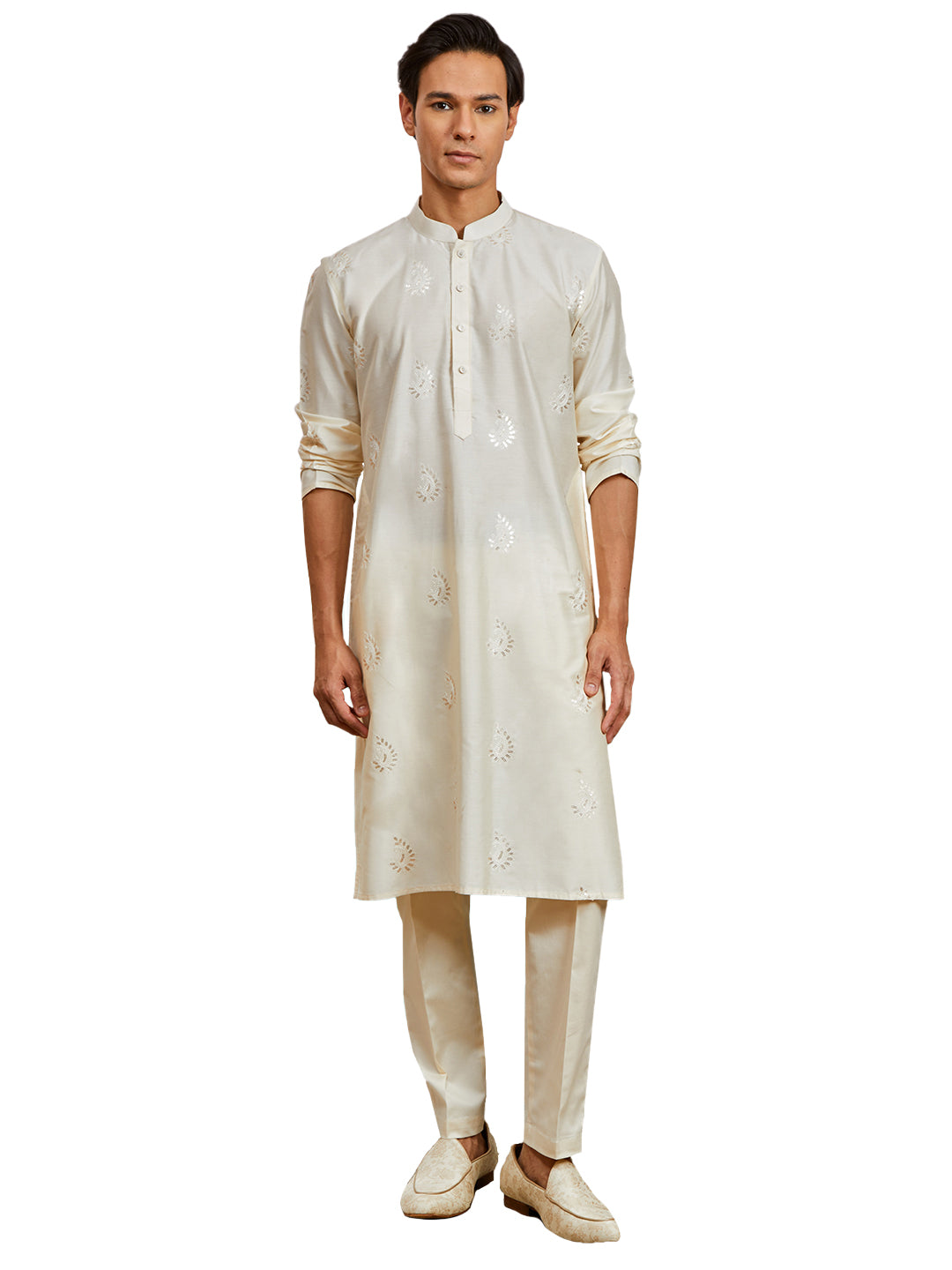 Cream Viscose Wedding Men's Kurta Set