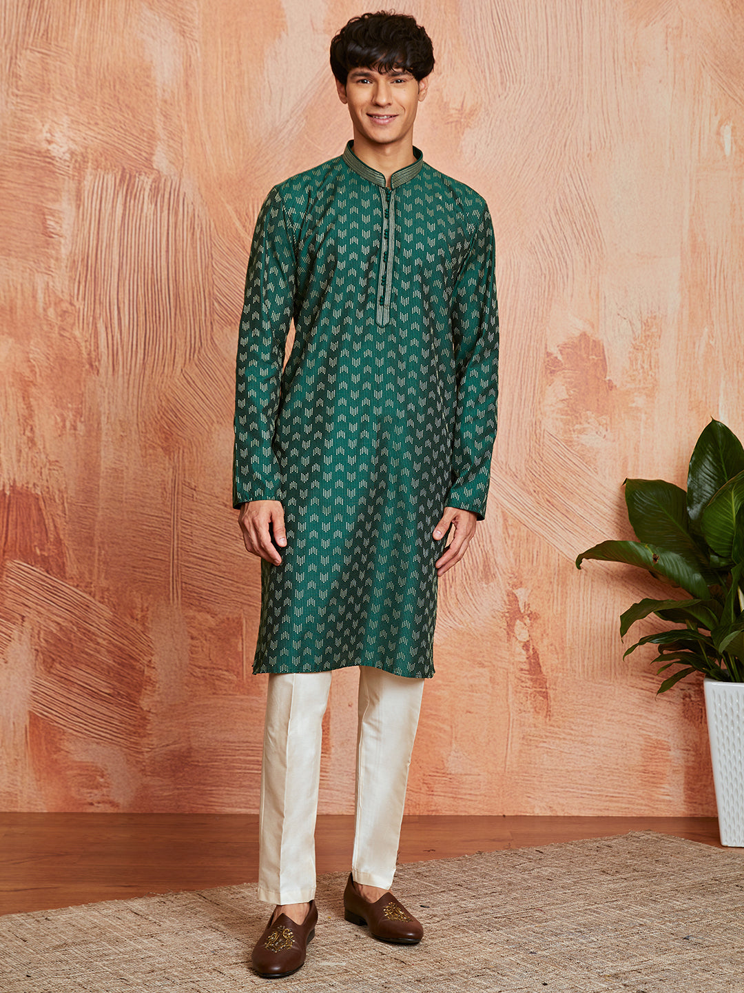 Bottle Green Silk Blend Festival Men's Kurta Set