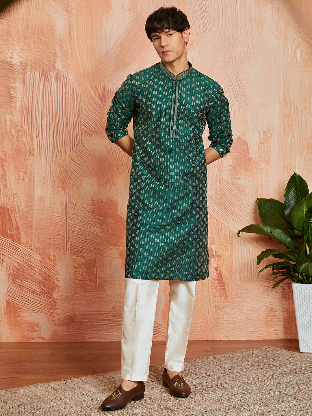 Bottle Green Silk Blend Festival Men's Kurta Set