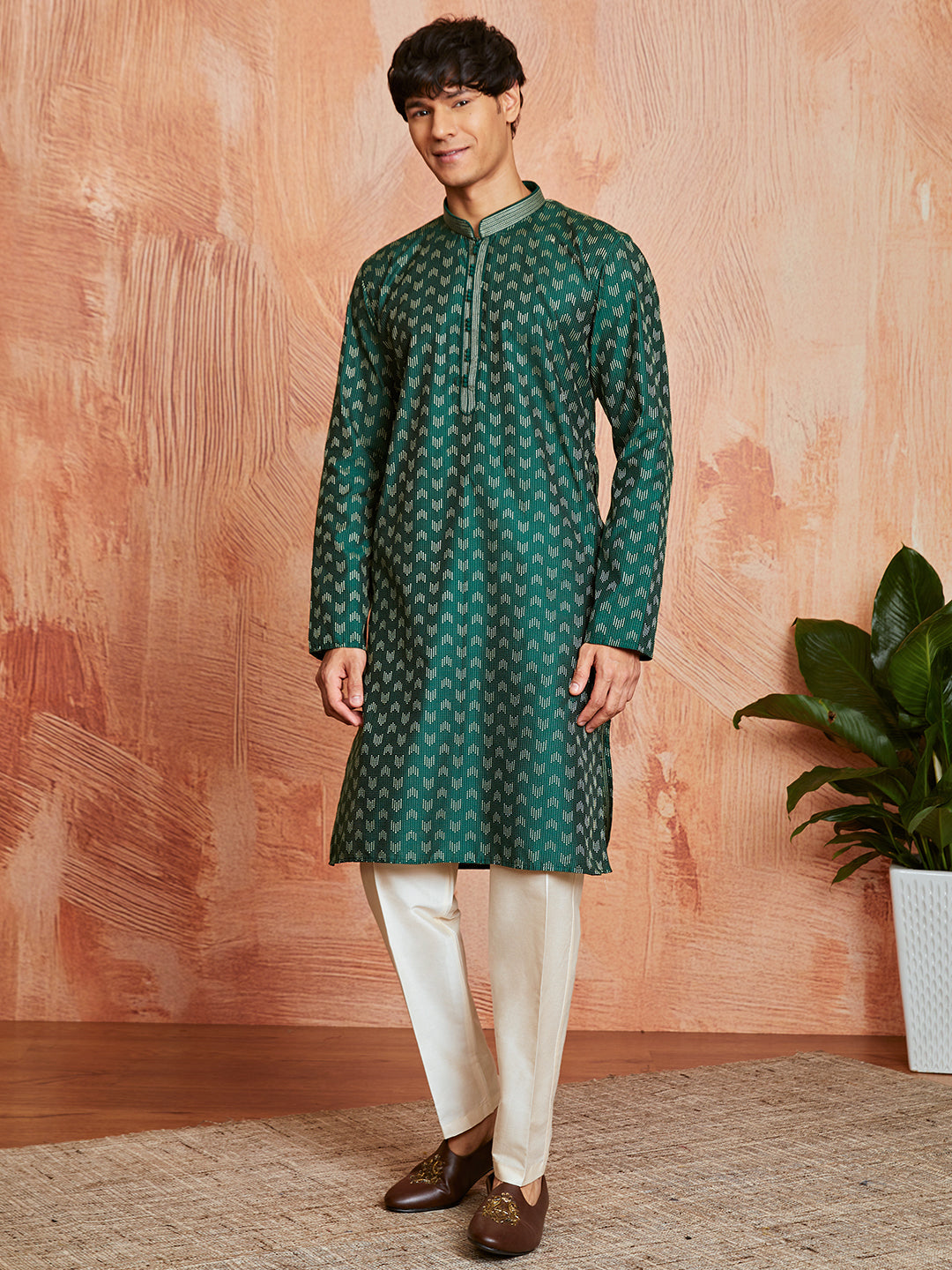 Bottle Green Silk Blend Festival Men's Kurta Set