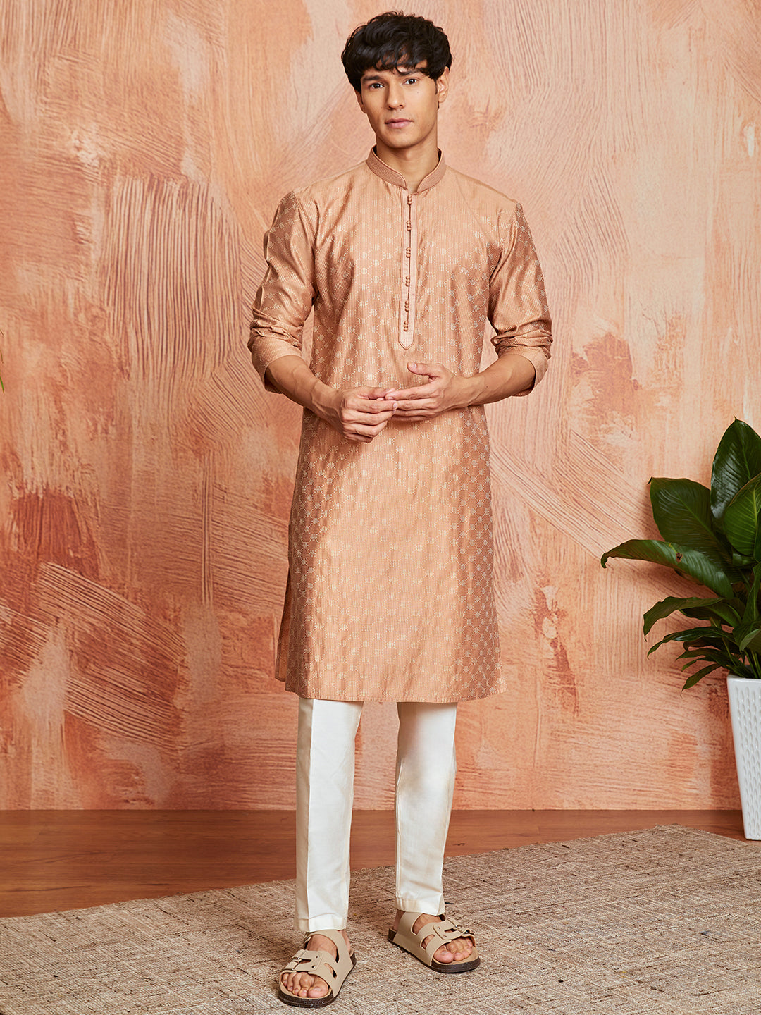 Peach Silk Blend Festival Men's Kurta Set